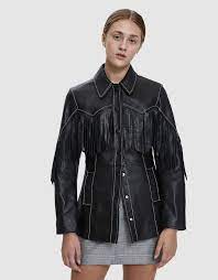 Ganni Heavy Leather Fringe Jacket Fringe Leather Jacket Leather Jacket Dress Boots Women