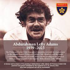 WP Cricket pays tribute after pioneer of non-racial sport 'Lefty' Adams  dies aged 84