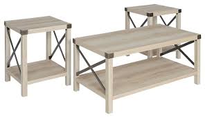 Distressed gray large rectangle wood coffee table with lift top. Walker Edison 3 Piece Rustic Wood And Metal Coffee Table Set In Rustic Oak Industrial Coffee Table Sets By Homesquare Houzz