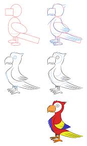 Cartoon Bird Drawing For Kids With Colour How To Draw An Illustration Of A Parrot Cute Easy Drawings Bird Drawings Parrots Art