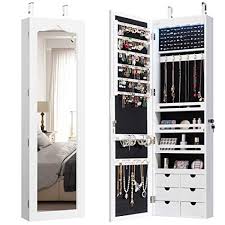 Charmaid 5 Leds Mirror Jewelry Armoire Wall Door Mounted Storagevat Com Wall Mounted Jewelry Armoire Jewelry Mirror Jewelry Cabinet
