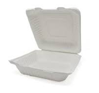9" x 9" x 3" Sugarcane Bagasse 1 Compartment Clamshell Container - 200/case