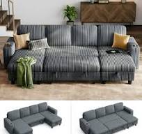 Linsy Home Plush Corduroy Sleeper Sofa Bed with Storage Chaise, Pull Out  Couch Bed with USB, Cup Holder, Side Pocket, U Shaped Sectional Couches for  ...