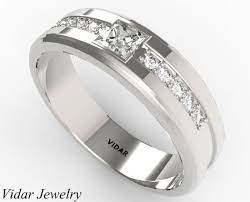 Mens Wedding Band White Gold Diamond Mens Wedding Ring Etsy Mens Wedding Bands Unique Mens Wedding Bands White Gold Mens Wedding Bands