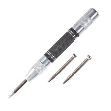 automatic center pin spring loaded mark punch tool wood