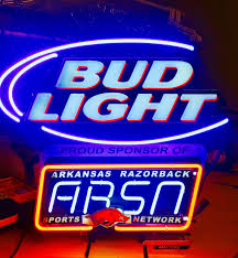 The Ultimate Razorback Man Cave Item An Arkansas Razorback Sports Network Bud Light Neon Sign 479 Stadium F Bud Light Neon Sign Bud Light Arkansas Razorbacks