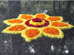 Pin By Krishnaveni Kommalapati On Puja Simple Flower Rangoli Simple Flower Design Flower Petal Art
