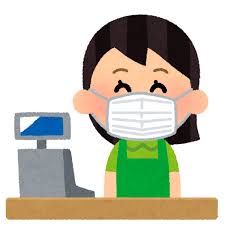 マスクを付けたレジの店員のイラスト（女性） | かわいいフリー素材集 ...