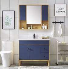 In addition to full bathroom vanities, sears carries separate pieces that set aside a special spot for you to get ready in any room of the house. Hot Sale Blue Color Solid Wood Bathroom Vanities On Floor 1208 China Bathroom Cabinet Bathroom Furniture Made In China Com