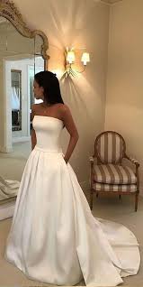 A Line Strapless Open Back Satin Ivory Wedding Dress With Pockets Wd395 Weddingdress Dre Sophisticated Wedding Dresses Ball Gowns Wedding Ivory Wedding Dress