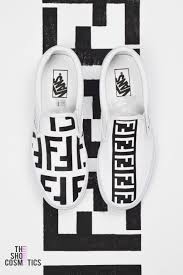 Black And White Custom Vans Slip Ons Black And White Fendi Vans Slip On Custom Sneakers Custom Vans Shoes Vans Slip On Vans