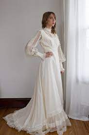 1970 S Ivory High Neck Bishop Sleeve Wedding Gown Size Small Wedding Dresses Wedding Gowns Vintage Wedding Gown Sizes