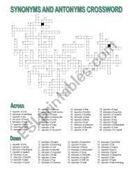 Find the synonym of each of these words and fill in the crossword blanks on the accompanying sheet. Crossword Synonyms And Antonyms Of Adjectives Esl Worksheet By Lamerche