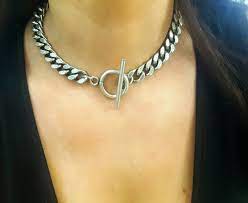 Silver Toggle Clasp Necklace For Women Thick Link Chain Etsy O Ring Choker Chain Choker Necklace