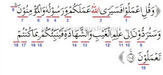 Keistimewaannya adalah lafadz yang terdiri atas empat huruf arab itu mampu berdiri sendiri dan masih mempunyai arti yang sama, meski huruf sebelumnya dibuang satu persatu. Hukum Tajwid Surat At Taubah Ayat 105 Dalam Al Quran Lengkap
