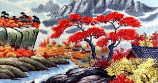 North Korean River Village Painting Asian Artwork Asian Artwork Painting Artwork