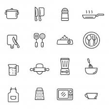 Kitchen Icon Line Tools Utensil Food Sign Design Isolated Background White Black Art Simple Thin Equipment Bottle Element In 2020 Line Design Kitchen Icon Simple Lines