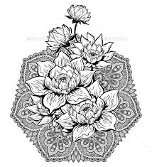 Black And White Water Lily Flower Tattoo Mandala Beautiful Paisley Round Pattern With Water Lily Lotus Flower Boho Design Circle Indian Background Lotus Flower Mandala Flower Mandala Mandala Drawing