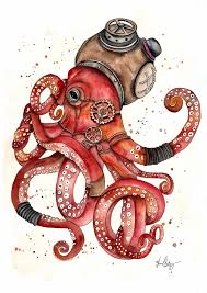 A Whimsical And Mystical Creature Of The Deep Blue Ocean Letting Nothing Get In His Way This Piece Is Ins Octopus Drawing Steampunk Animals Steampunk Octopus