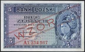 World Money Poland 5 Old Polish Zloty Banknote Of 1939 Not Issued Bank Polski Bank Of Poland Government Of The Republic Of Bank Notes Polish Coin Zloty