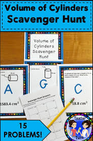 Volume Of Cylinders Scavenger Hunt In 2020 Pre Algebra Activities Teaching Geometry Middle School Geometry Activities