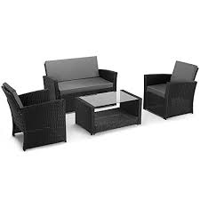 Vonhaus Premium 4 Piece Rattan Sofa Set Terrace Furniture Rattan Sofa Patio Furniture Pillows