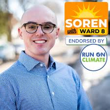 We are proud to announce that we have endorsed @sorenwithward8 for  Minneapolis City Council Ward 8! 💙💚 Soren is a dedicated advocate for  local climate action and a board member of @ourstreetsmn.