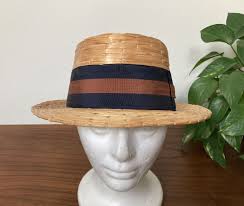 Vintage Straw Hat Barbershop Quartet Italy by EXTRA Fitted Size 6 7/8  *Damage