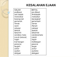 Iaitu silap ejaan, kesalahan imbuhan, kesalahan istilah. Ejaan Bahasa Melayu Yang Betul Atau Menjadi Istilah Namun Menimbulkan