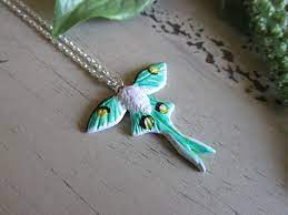 Moth Necklace Moth Pendant Moth Jewelry Luna Moth Etsy Clay Jewelry Handmade Polymer Clay Polymer Clay Necklace