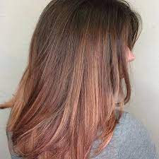 Dark Brown Hair With Strawberry Blonde Highlights Gold Brown Hair Hair Color Rose Gold Balayage Hair