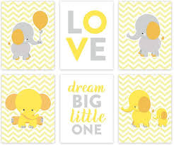 Hook on back for easy hanging. Elephant Theme Girls Nursery Hanging Wall Art Gray Yellow Elephant L