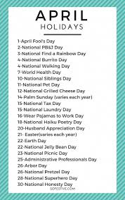 April Holidays Monthly Food Holiday Calendar Printables 1 Christmaslist In 2020 National Holiday Calendar Silly Holidays Holiday Calendar