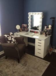 Floating vanity with drawers, an open shelf and a soapstone top for a contrast. White Vanity Desk With Mirror Ideas On Foter
