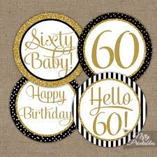 Perfect for making easy black and gold graduation decorations. Printable 60th Birthday Cupcake Toppers Black Gold