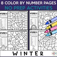 There are 6 different pages with wintery motives to color and they are best suited for preschoolers and kindergarten but older kids will enjoy them too! Winter Addition And Subtraction Worksheets Color By Number Sum Math Fun