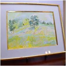 MID CENTURY LOIS Eaton Dollin Signed Gouache Summer Trees Gallery Tag  Listed $199.99