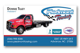 This business card was designed with an image of a heavy duty tow truck on the left side with brilliant. Full Color Business Cards 1 Sided Winston Salem Printing