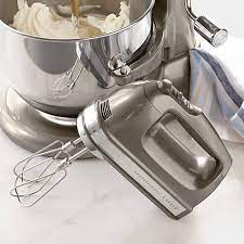 Combine ingredients at speed one for slowly stirring in chunky ingredients, speed six for mixing bread batter and creaming butter and sugar, then speed nine for mixing meringue. Kitchenaid 9 Speed Professional Hand Mixer Williams Sonoma