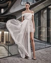 Naeem Khan 2019 Lace Cocktail Wedding Dress With Off The Shoulder Neckline And Asymmetricall Naeem Khan Bridal Short Wedding Dress Naeem Khan Wedding Dresses