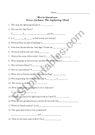 Percy Jackson And The Lightning Thief Worksheet Esl Worksheet By Clmurray