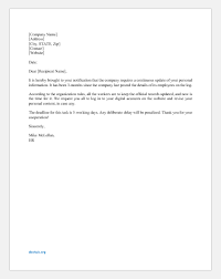 Consider how the person will react to what you are saying. Letter To Employees To Update Personal Information Document Hub