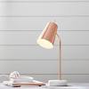 This mini lamp features a sand nickel metal base and fabric shade. 1