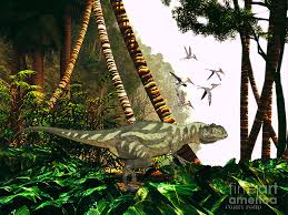 Existed from upper jurassic epoch to 112.03 million years ago. Yangchuanosaurus In Jungle Painting By Corey Ford