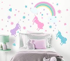 This is an original set featuring six modern, coordinating designs. Create A Mural Unicorn Wall Decal Girls Room Wall Decor Art N Rainbow Clouds 102 Piece Set Decoration For Kids Room Walls Toddlers Unicorn Gifts For Girls Nursery Vinyl Wall Clings Childrens