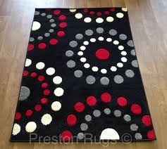 Black And White Polka Dot Rug Runner Rug Runner Modern Spots Circles Black Red Silver Grey Cream Small Medium Large Black Kitchen Decor Bright Kitchen Decor Living Room Red
