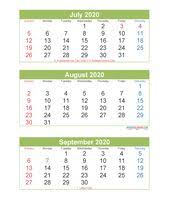 3 Month Calendar 2020 Printable July August September Printable Free Printable 2020 Calendar Templates Calendar Template 2020 Calendar Template Calendar 2020
