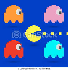 Play pac man games on your web broswer. Pacman And Ghosts Icon Retro Game Design Vector Illustration Canstock
