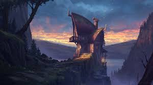Fantasy wallpapers and art backgrounds in hd, 4k, 5k and 8k resolution. Wallpaper Digital Art Fantasy Art Fantasy Architecture Building House Sunset Mountains Grady Frederick Birds Trees Chimneys 1920x1080 Hawks7er 2006121 Hd Wallpapers Wallhere