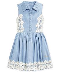 Guess Girls Lace Trim Chambray Dress Kids Girls 7 16 Macy S Kids Dress Girl Outfits Baby Girl Dresses